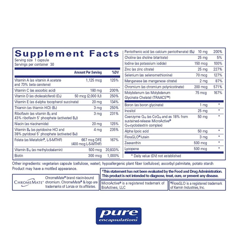Pure Encapsulations One Multivitamin Supplement Facts