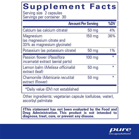 Pure Encapsulations Muscle Cramp Tension Formula Supplement Facts