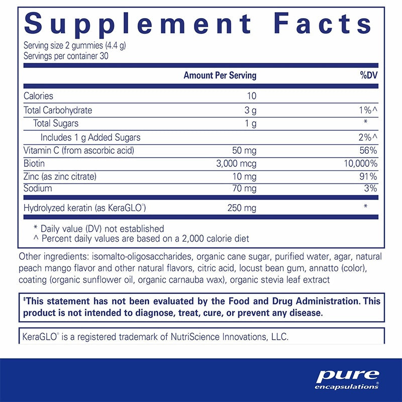 Pure Encapsulations Hair Skin Nails Gummy Supplement Facts
