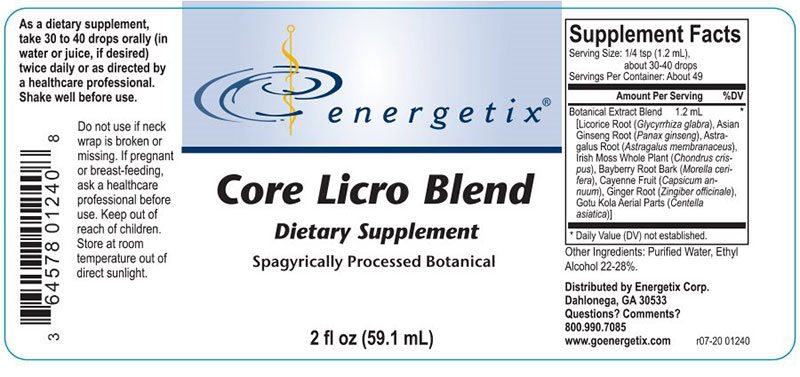 Energetix Core Licro Blend Supplement Facts