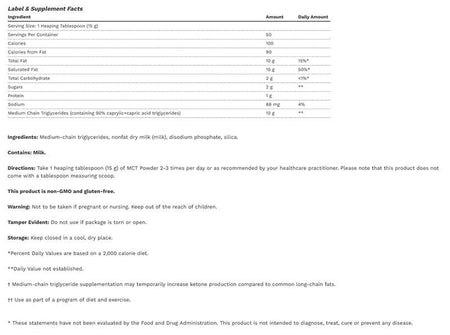Metagenics MCT Powder Supplement Facts