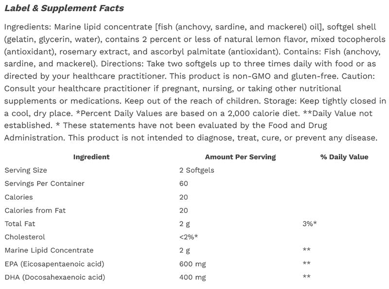 Metagenics MegaGenics EPA-DHA 500 Supplement Facts