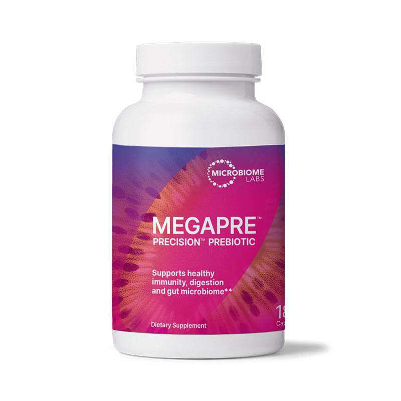 The front of bottle MegaPre Capsules by Microbiome Labs