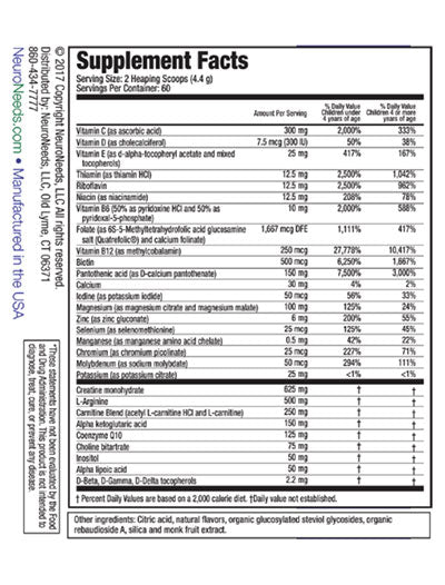 Neuroneeds Spectrum Needs All Natural Lemon Supplement Facts