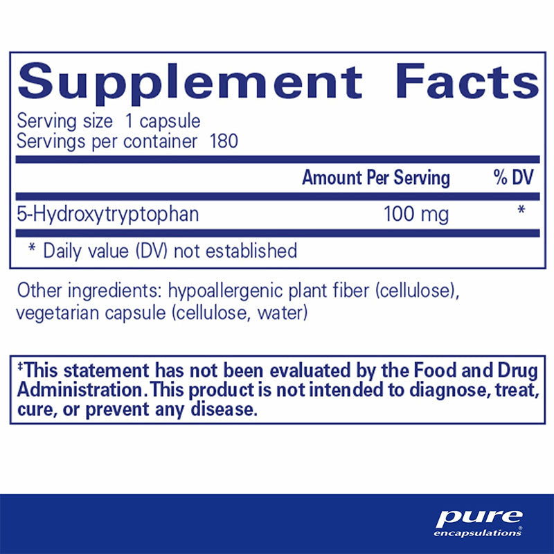 The supplement facts for 5-HTP (5-hydroxytryptophan) 100 mg by Pure Encapsulations