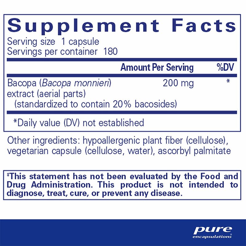 The supplement facts for Bacopa Monnieri by Pure Encapsulations