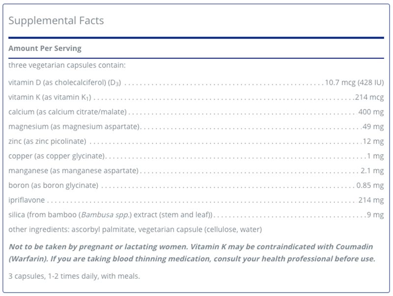 The Supplement facts for +Cal+ with ipriflavone by Pure Encapsulations