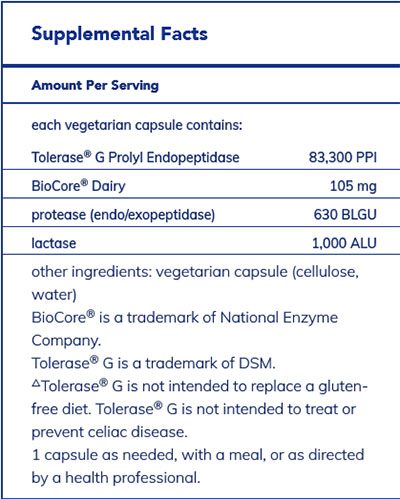 Pure Encapsulations Gluten/Dairy Digest Supplement Facts