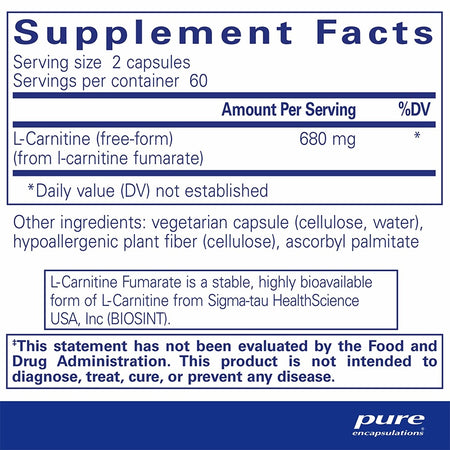 Pure Encapsulations L-Carnitine Fumarate Supplement Facts