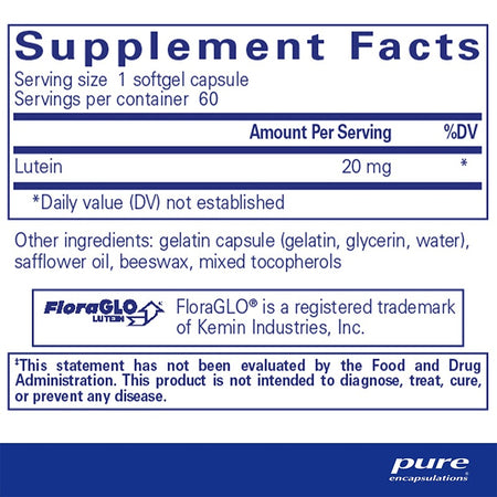 Pure Encapsulations Lutein Supplement Facts