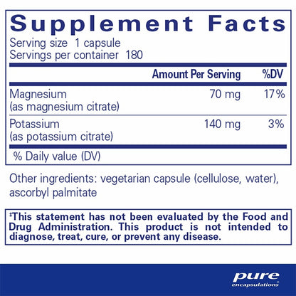 Pure Encapsulations Potassium Magnesium Citrate Supplement Facts