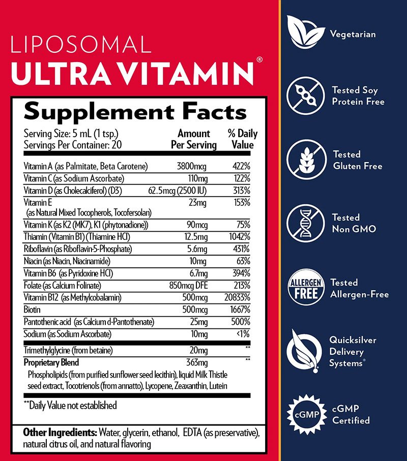 Quicksilver Scientific Ultra Vitamin Supplement Facts