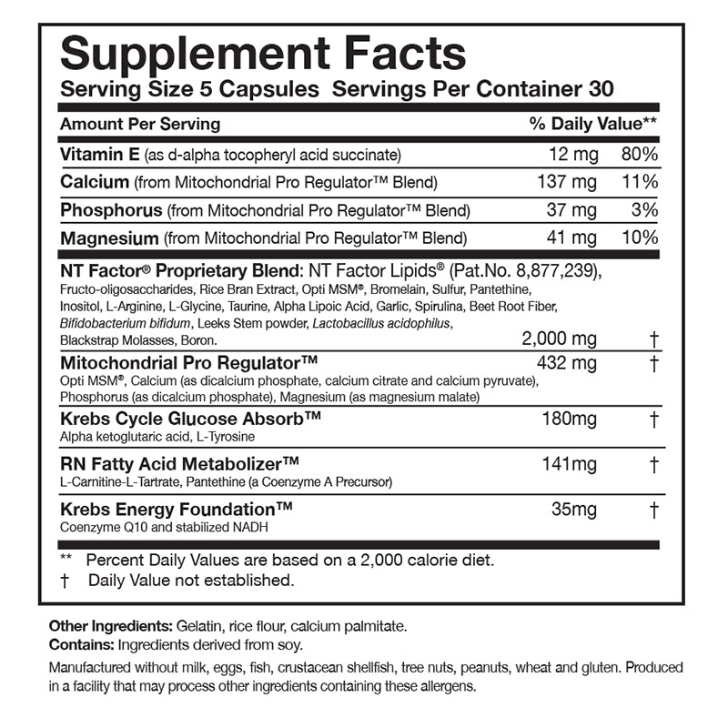 Reseached Nutritionals ATP Fuel Supplement Facts