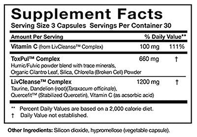 Researched Nutritionals ToxinPul nutritional label