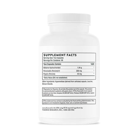 Thorne Multi Enzymes (formerly B.P.P.) Supplement Facts