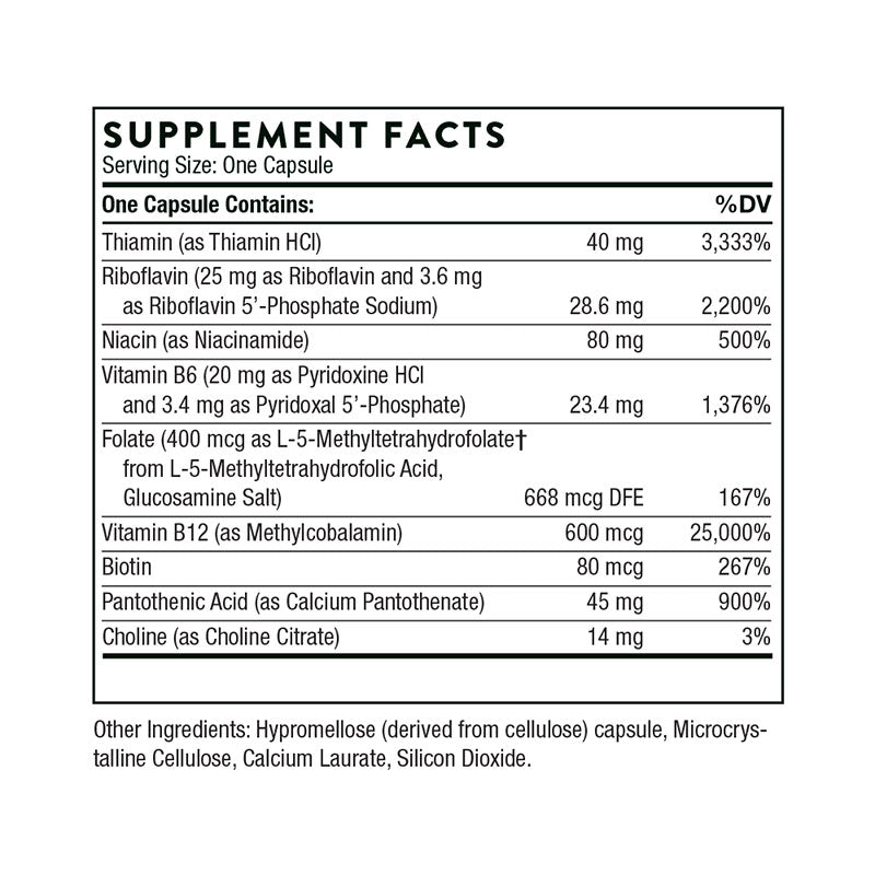 The supplement facts for B-Complex #12 by Thorne
