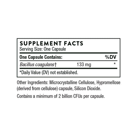 The supplement facts for Bacillus Coagulans by Thorne
