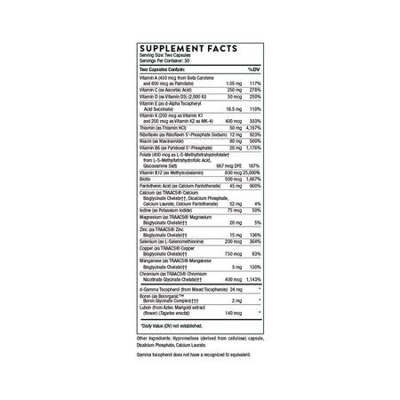 Thorne Basic Nutrient 2/Day Supplement Facts