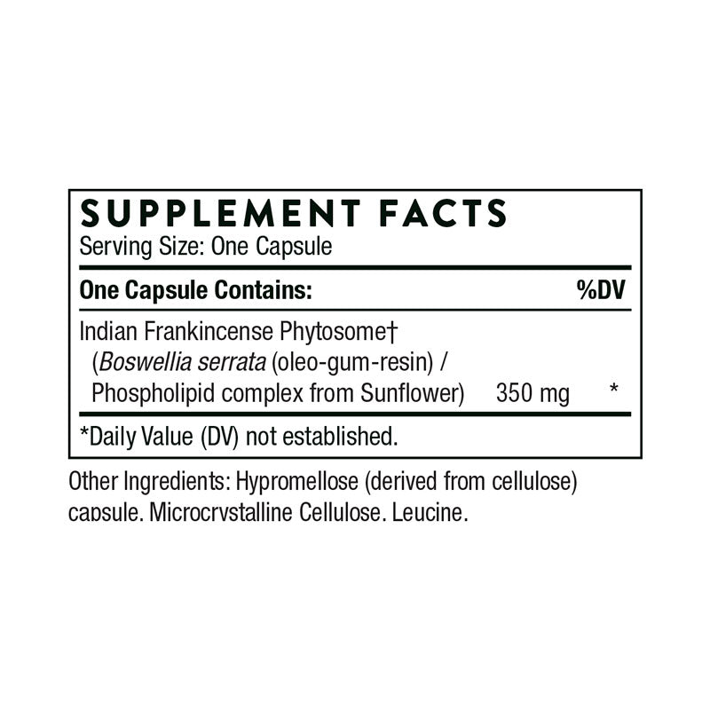 The supplement facts for Boswellia Phytosome by Thorne
