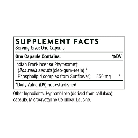 The supplement facts for Boswellia Phytosome by Thorne