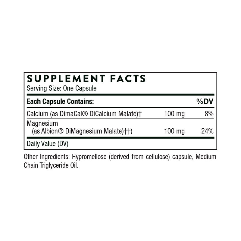 The supplement facts for Calcium-Magnesium Malate by Thorne
