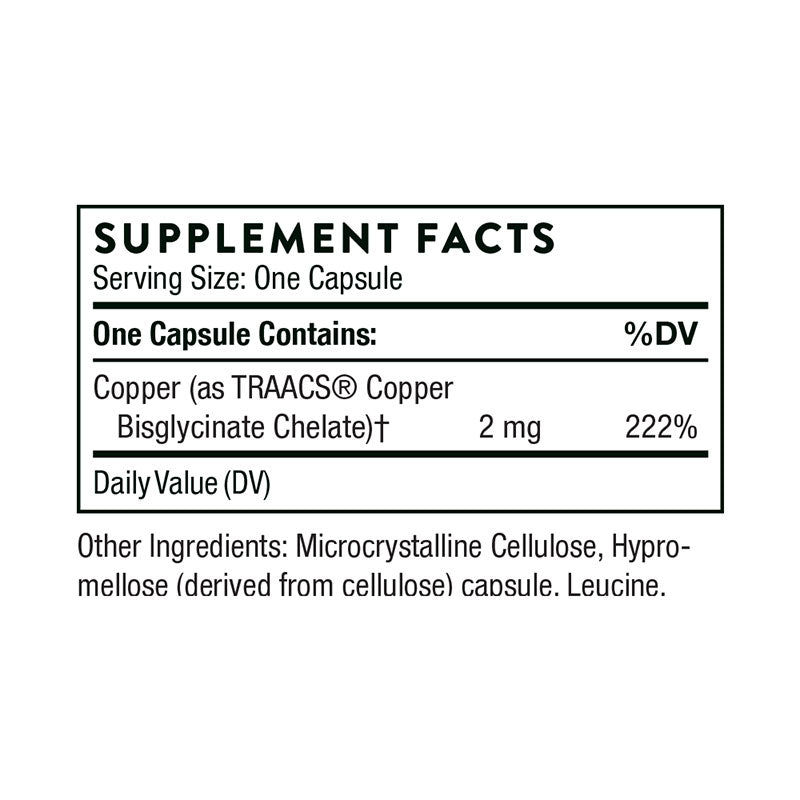 Thorne Copper Bisglycinate Supplement Facts