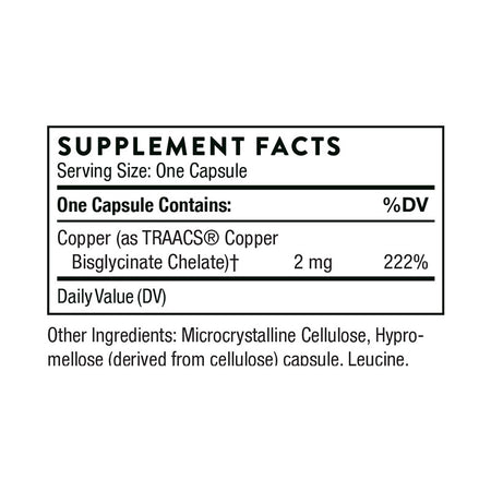 Thorne Copper Bisglycinate Supplement Facts