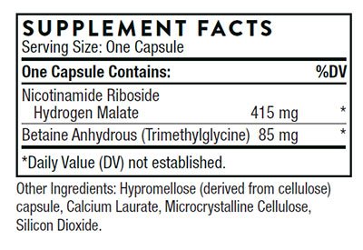 The supplement facts for NiaCel 400 by Thorne