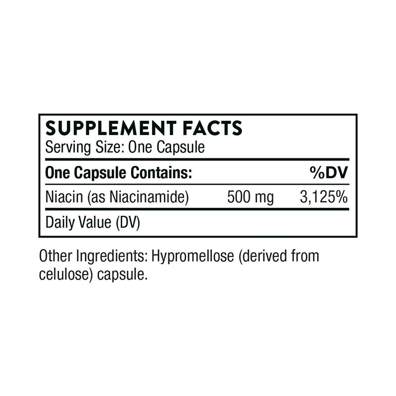 The supplement facts for Niacinamide by Thorne