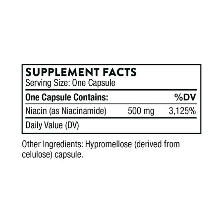 The supplement facts for Niacinamide by Thorne