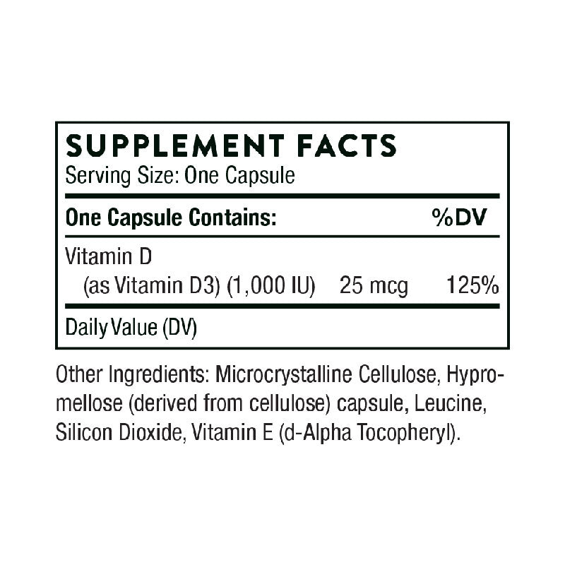 Thorne Vitamin D-1,000 Supplement Facts