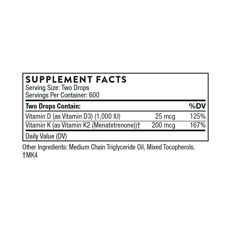 Thorne Vitamin d/K2 Liquid Supplement Facts
