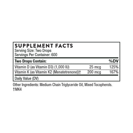 Thorne Vitamin d/K2 Liquid Supplement Facts