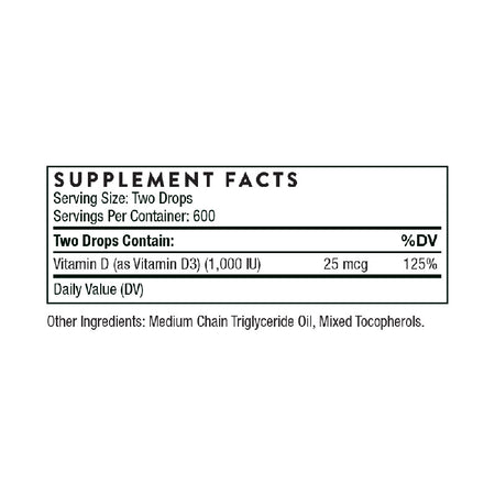 Thorne Vitamin D Liquid Supplement Facts