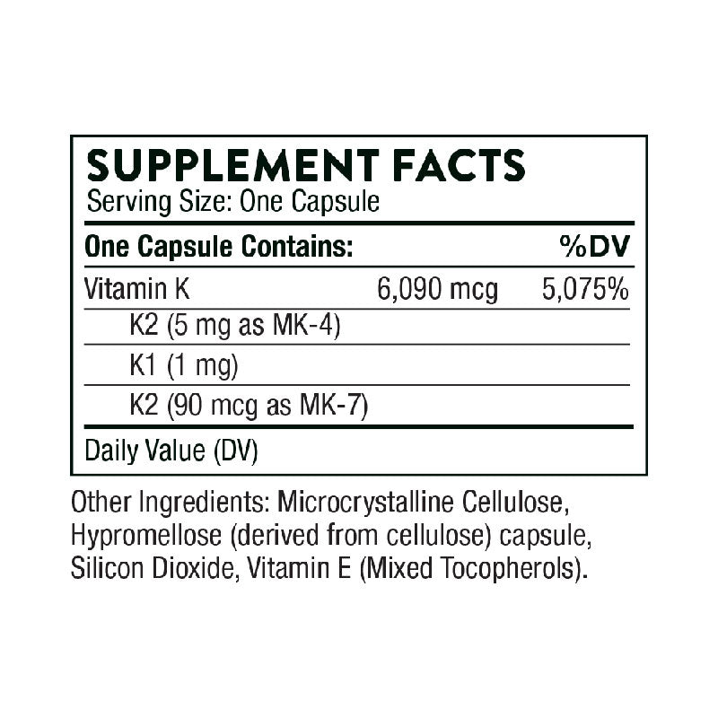 Thorne Vitamin K Supplement Facts
