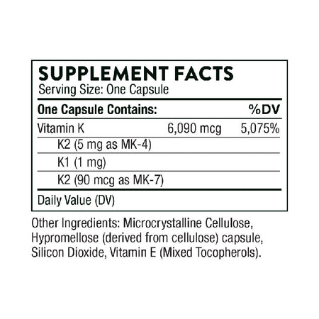 Thorne Vitamin K Supplement Facts