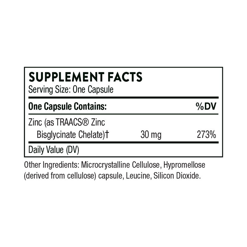 Thorne Zinc Bisglycinate 30 mg Supplement Facts