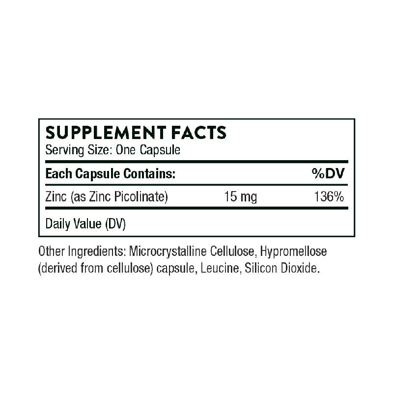 Thorne Zinc Picolinate 15 mg Supplement Facts