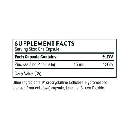 Thorne Zinc Picolinate 15 mg Supplement Facts