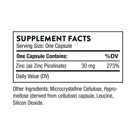 Thorne Zinc Picolinate 30 mg Supplement Facts