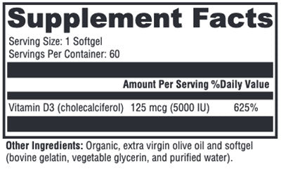 Xymogen D3 5000 Supplement Facts