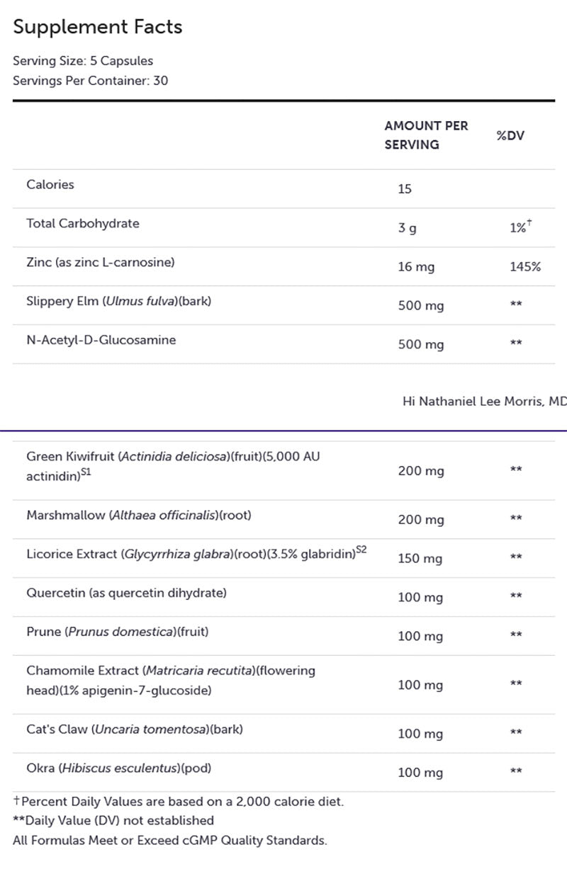 Xymogen GI Balance Capsules Supplement Facts