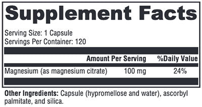 Xymogen Magnesium Citrate Supplement Facts