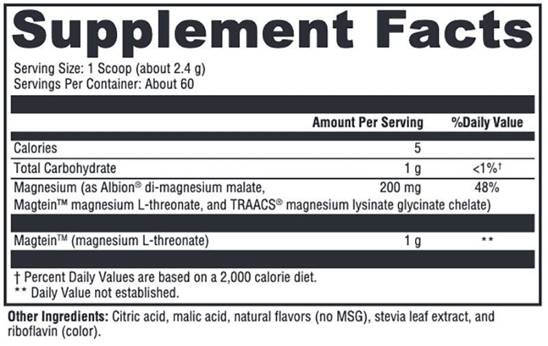 Xymogen OptiMag Neuro Lemon-Lime Supplement Facts